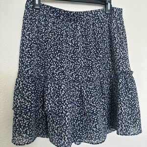 J. Crew Factory Navy and White Floral Tiered Mini Skirt
